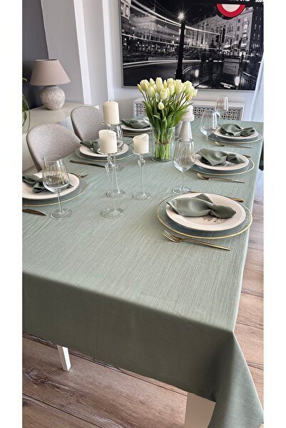 Decamor home Linen Textured Green Tablecloth 1 Piece