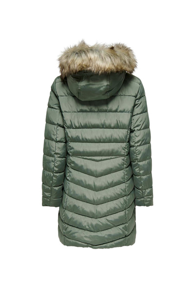ONLY Açık Yeşil Kadın Kaban ONLELLAN QUILTED HOOD FUR COAT CC O