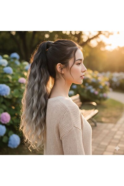 Mina Peruk Kumral/Beyaz Platin Ombre Tokalı Lastikli Kabarık Afro At Kuyruğu ...