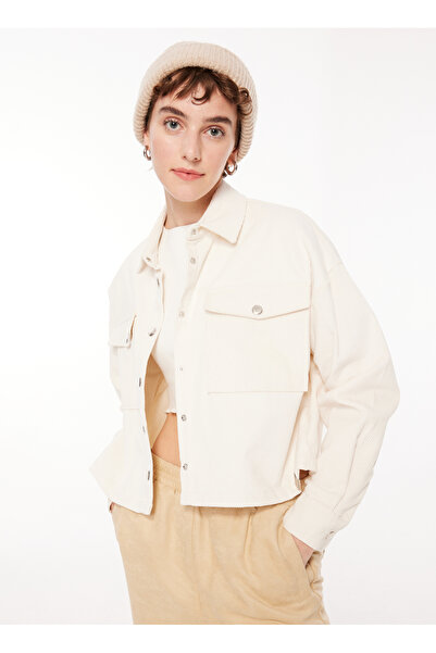 Aeropostale Loose Fit Gömlek Yaka Düz Ekru Kadın Gömlek A3WL-GML3