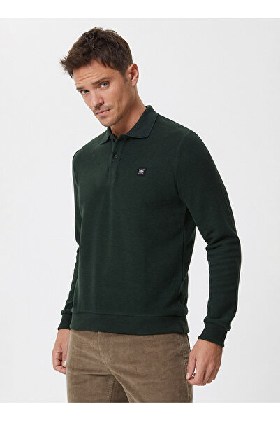 Lee Cooper Ανδρικό φούτερ με λαιμόκοψη πόλο πράσινο 241 LCM 241014 NEWBLEND GREEN