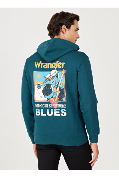WRANGLER Kapüşon Yaka Yeşil Erkek Sweatshırt W654I4G03 Kapüşonlu Sweatshirt