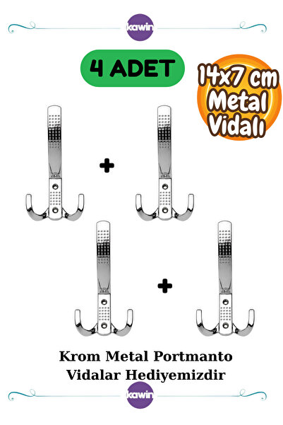 Kawin 4 Adet Noktalı Portmanto Askı Vestiyer Duvar Dolap Askısı Krom Metal Mo...
