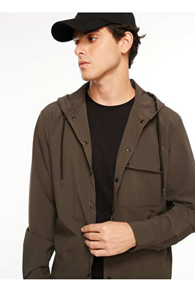 Fabrika Basic Kapüşon Yaka Düz Haki Erkek Gömlek F3WM-GML172