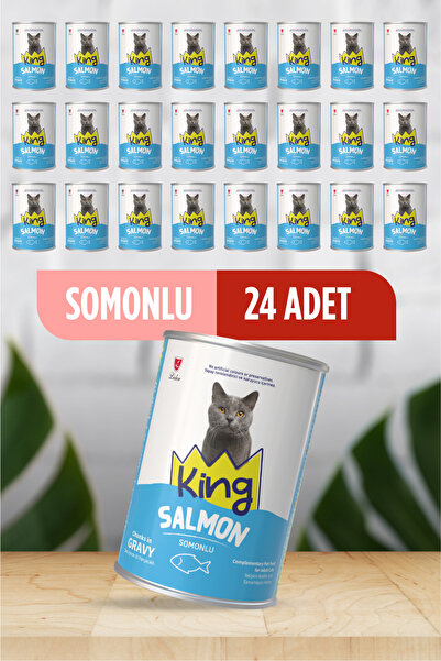 King Sos İçerisinde Et Parçacıklı Somonlu Kedi Konservesi 400 gr X 24 Adet