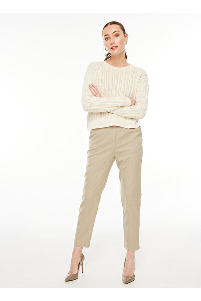 FABRIKA COMFORT Bej Kadın Yüksek Bel Havuç Kalıp Çizgili Pantolon FC3WL-PNT24