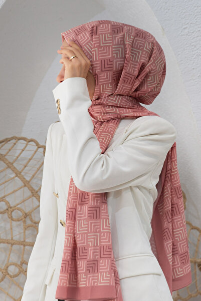 Vissona LÜKS MEDİNE İPEĞİ GEOMETRİ DESENLİ PUDRA RENKLİ 75X195 KIRIŞMAZ ŞAL M...