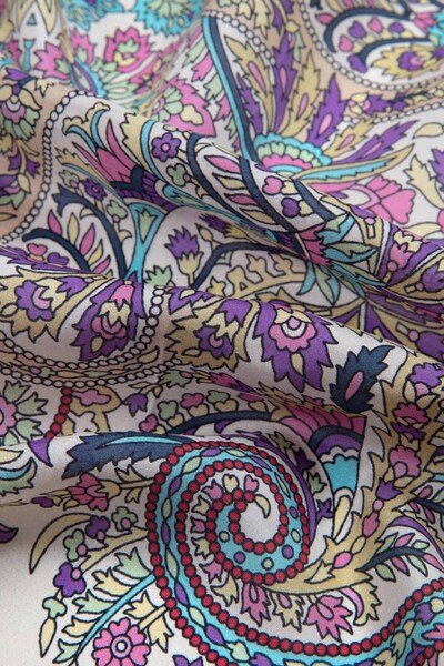 Vissona 100% Silk Etro Pattern Μπεζ - Μωβ Χρώμα 92x210 Σάλι