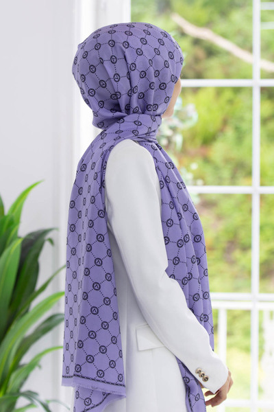 Vissona شال حرير 100% بنمط شعار V بلون أرجواني مقاس 90x210