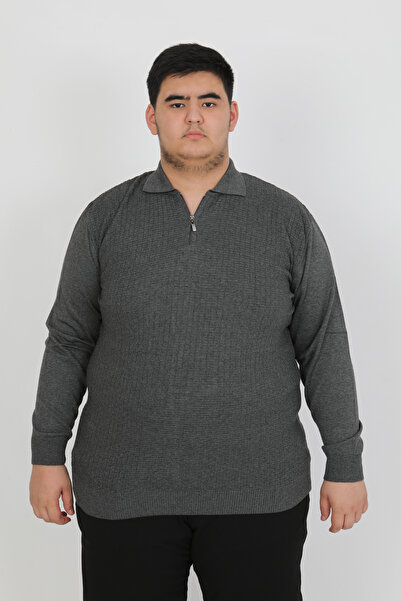 Ramon Miele Men's Plus Size Polo Neck Zip-Up Knitwear