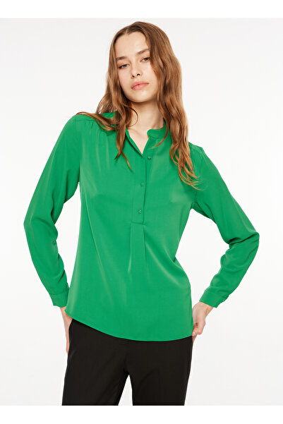 Selen Hakim Yaka Düz Yeşil Kadın Bluz 23KSL8625