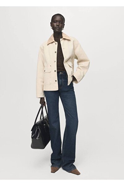 MANGO Woman Kontrast yakalı denim parka