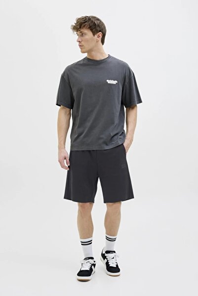 Jack & Jones Erkek Siyah Jpstkane Matty Sweat Shorts Mid Şort 12268452-Black