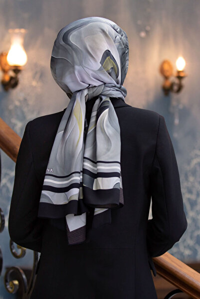 Vissona LÜKS MEDİNE İPEĞİ DUMAN DESENLİ GRİ - BEJ RENKLİ 75X195 KIRIŞMAZ EŞAR...