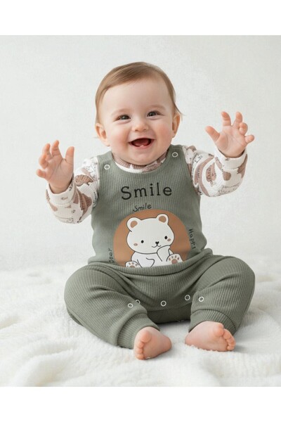 Egelite Baby Boy 0-3-6-9 Months Bear Printed Salopet / Gardener Jumpsuit and ...