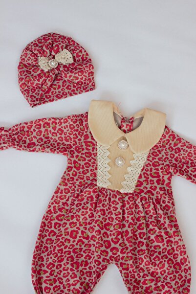 genybaby Leoparlı Mevsimlik Tulum Bandana Hediyeli 2'li Kombin