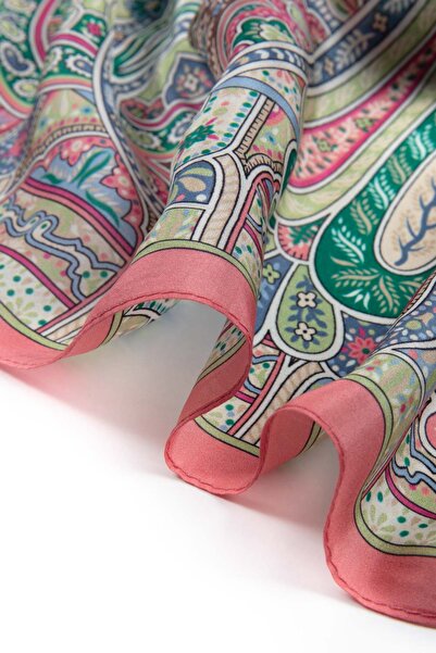 Vissona 100% Silk Etro Patterned Pomegranate Flower - Pistachio Green Colored 92X210 Shawl