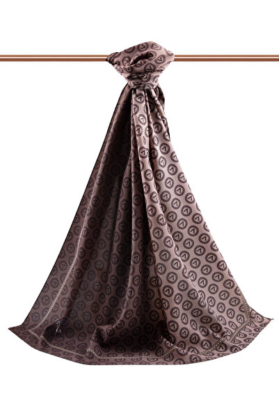 Vissona LÜKS MEDİNE İPEĞİ MONOGRAM DESENLİ VİZON RENKLİ 75X195 KIRIŞMAZ ŞAL MOSS KREP DİKİŞ TİPİ İTALYAN DİK