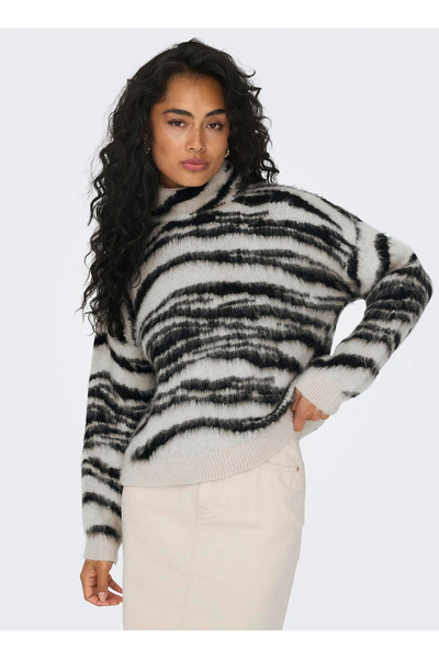 ONLY Pulover cu guler înalt pentru femei, crem, cu carouri 15294730 ONLWILD LS JQ HIGHNECK CC KNT