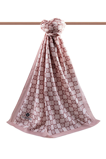 Vissona قماش حرير المدينة الفاخر بنمط مونوغرام لون الحليب والقهوة 75 × 195 شال غير قابل للتلطخ نوع خياطة كريب الطحالب إيطاليا