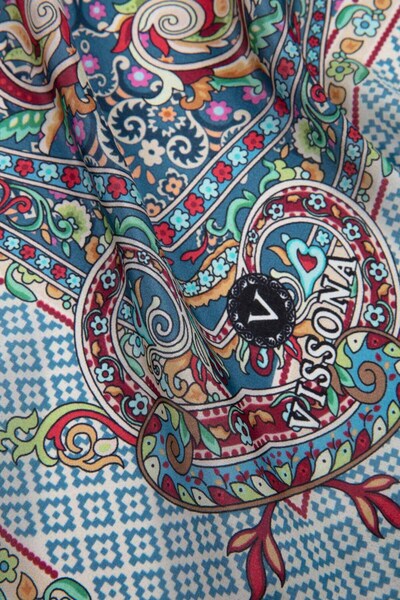 Vissona 100% ΜΕΤΑΞΙ ΣΑΛΙ ΜΕ ΣΧΕΔΙΟ ETRO ΜΩΡΟ ΣΕ ΜΠΛΕ - ΣΜΑΡΑΓΔΕΝΙΟ ΠΡΑΣΙΝΟ ΧΡΩΜΑ