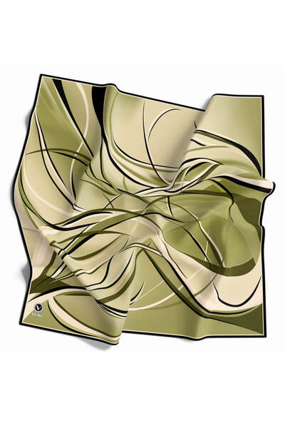 VİOLLA Twill Soyut Çizgili Desenli Haki Renkli 90x90 Eşarp (İpek İçermez) Ken...