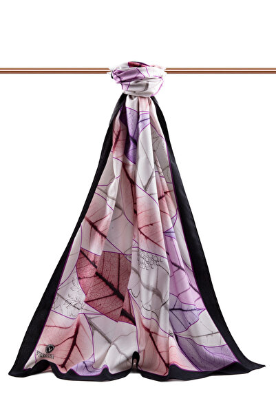 Vissona Luxurious Medina Silk - Leaf Pattern, Purple Color, 75X195 Non-Icing Shawl, Moss Crepe Stitching Type, Italian Stitched