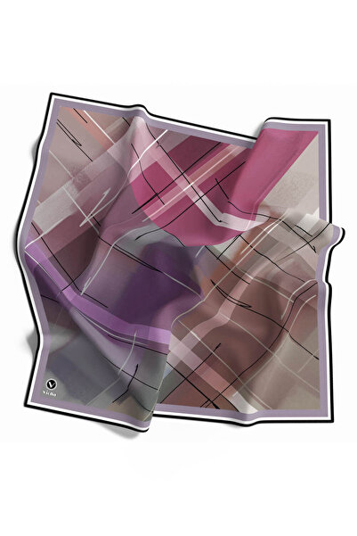 VİOLLA Kristal Ekose Desenli Lila Renkli 90x90 Eşarp (İpek İçermez) Kenar Dikiş Şekli El Dikişli