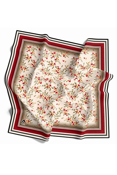 VİOLLA Twill Çıtır Çiçek Desenli Bordo Renkli 90x90 Eşarp (İpek İçermez) Kena...