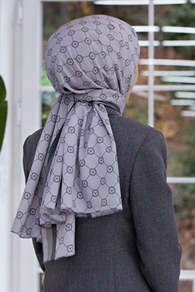 Vissona Luxury Medina Silk - Γκρι μοτίβο μονόγραμμα, 75x195 Ανθεκτικό σάλι Mo...