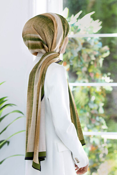 Vissona LÜKS MEDİNE İPEĞİ BATİK DESENLİ HAKİ RENKLİ 75X195 KIRIŞMAZ ŞAL MOSS ...