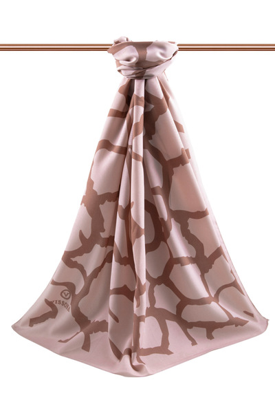 Vissona Luxurious Medina Silk - Stone Pattern, Powder Color, 75X195 Non-Dirty Shawl Moss Crepe Sewing Type Italian Stitched