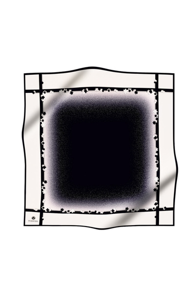 Vissona Κρεμ-Μαύρο 90x90 Ράψιμο στο χέρι 100% Twill Silk Edge Motif Floral μοτίβο