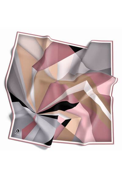 VİOLLA Twill Geometrik Desenli Pudra Renkli 90x90 Eşarp (İpek İçermez) Kenar ...