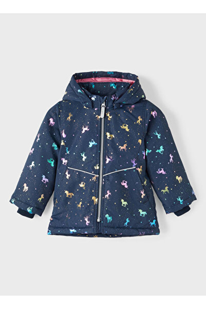 name ıt Lacivert Kız Çocuk Kapüşonlu Uzun Kollu Mont NMFMAXI JACKET FOIL AOP ...