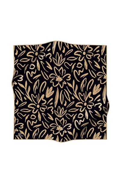 Vissona Μαύρο και μπεζ μεταξωτό μαντήλι