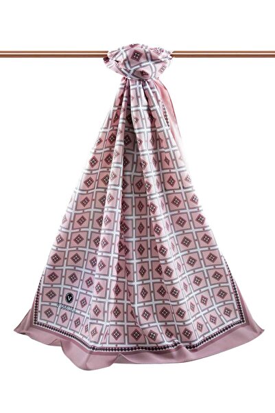 Vissona LÜKS MEDİNE İPEĞİ KARE DESENLİ PUDRA RENKLİ 75X195 KIRIŞMAZ ŞAL MOSS KREP DİKİŞ TİPİ İTALYAN DİKİŞLİ