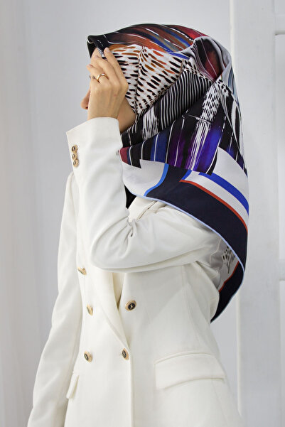 Vissona 100% Твіл Шовк Геометричний Візерунок Синій - Червоний Колір 90x90 Шарф Спосіб пошиття: Ручне шиття