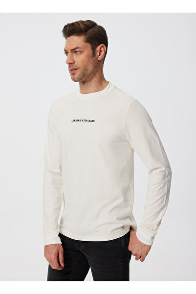 Lee Cooper Ανδρικό μπλουζάκι με λαιμόκοψη σε λευκό χρώμα 241 LCM 242003 DENY OFF-WHITE