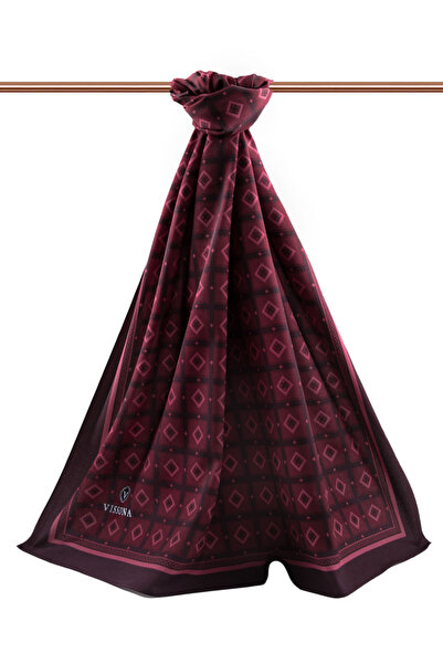 Vissona Luxury Medina Silk - Τετράγωνο σχέδιο, Βουργουνδία Χρώμα, Σάλι 75x195 χωρίς ρυτίδες, Τύπος ραφής Moss Crepe, Ιταλική ραφή