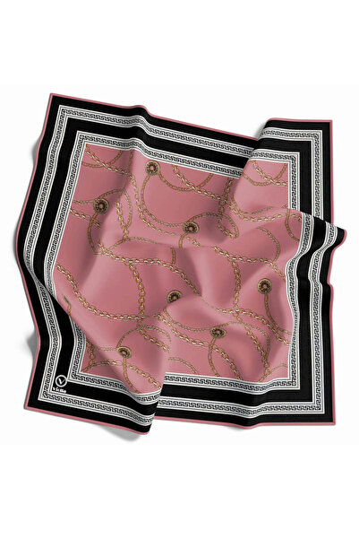 VİOLLA Twill Zincir Desenli Pudra Renkli 90x90 Eşarp (İpek İçermez) Kenar Dik...
