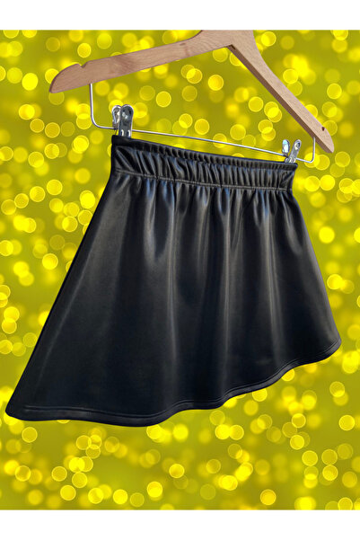 MODA childs parlak deri görünümlü şardonlu mini etek kız çocuk