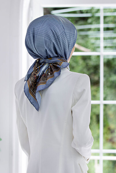 VİOLLA Twill Ekoseli Şal Desenli Bebe Mavisi Renkli 90x90 Eşarp (İpek İçermez...