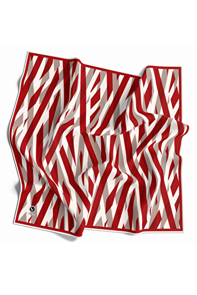 VİOLLA Twill Geometrik Desenli Bej - Bordo Renkli 90x90 Eşarp (İpek İçermez) ...