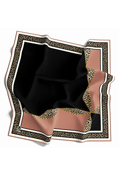 VİOLLA Twill Zincirli Leopar Desenli Somon Renkli 90x90 Eşarp (İpek İçermez) ...