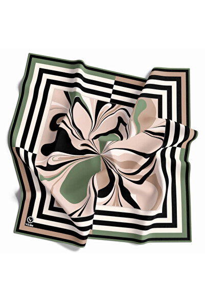 VİOLLA Twill Çizgili Bordürlü ve Ebru Çiçek Desenli Mint Yeşili Renkli 90x90 ...