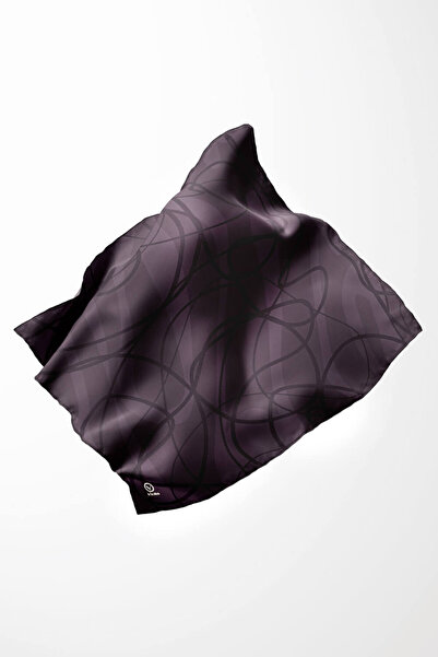 VİOLLA Twill Karışık Çizgi Desenli Mürdüm Renkli 90x90 Eşarp (İpek İçermez) Kenar Dikiş Şekli El Dikişli