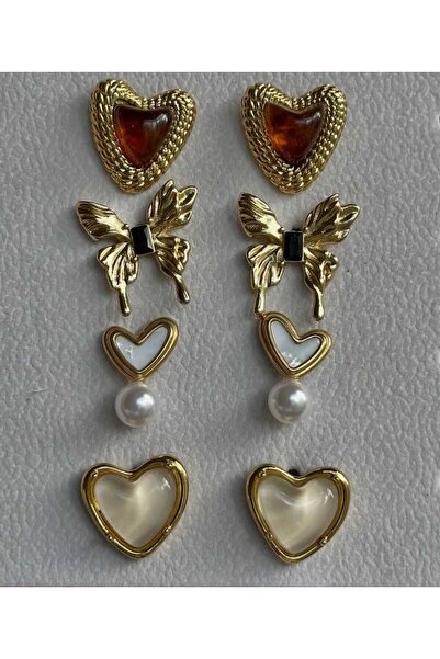 Bubbleatelier Çelik kahverengi taş gold küpe
