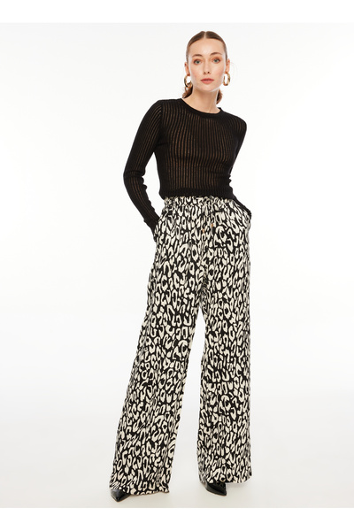 Fabrika Lastikli Bel Basic Siyah - Beyaz Kadın Pantolon F3WL-PNT5