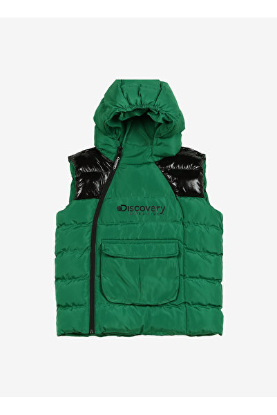 Discovery Expedition Yeşil Erkek Çocuk Kapüşon Yaka Basic Fit Blok Desenli Pu...